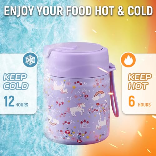 17oz Soup Thermo for Hot Food Kids Insulated Vacuum Food Jar with Stainless Steel Spoon Wide Mouth Thermo Leakproof Lunch Food Container Kids Hot Lunch Box