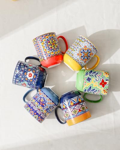 Boho Ceramic Coffee Mugs Set of 6