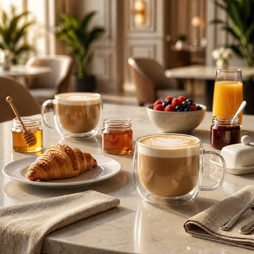 Glass Espresso Cups 12 Count 17 Ounces Borosilicate Double Wall Glass Coffee Mugs Insulated Clear Tea Drinkware for Hot or Cold Beverages