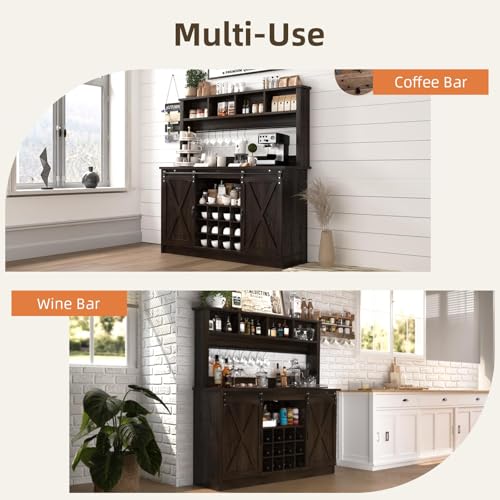 55” Farmhouse Coffee Bar with 4 Tier Storage Hutch