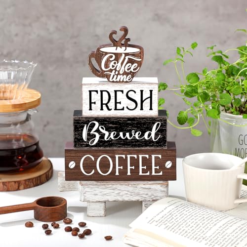 4 Pcs Coffee Bar Sign Accessories Wood Coffee Station Decorations (4 Count)