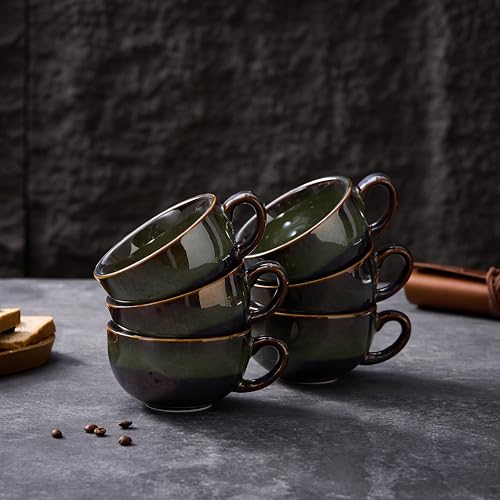 Set of 6 Vintage Design 12 oz Professional Barista Ceramic Latte Art Cappuccino Cups Set (6 Count)