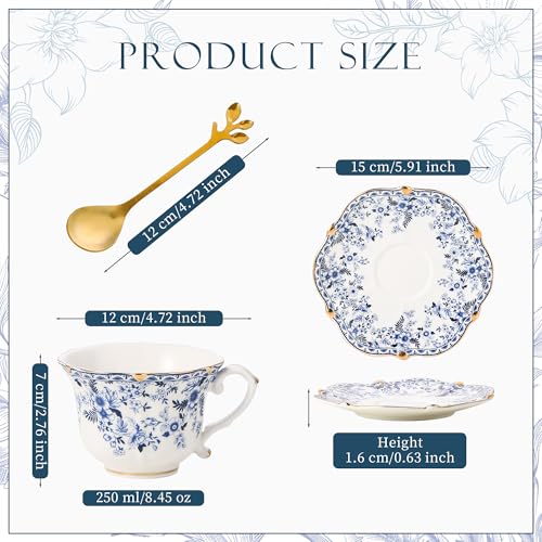 Country Roses Porcelain Tea Cup and Saucer Set with Gold Trim