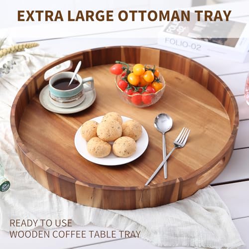 Extra Large 20" Acacia Wood Tray with Handles