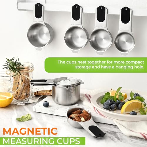 Magnetic Stainless Steel Measuring Cups Set of 7 Patented Black (7 Count)