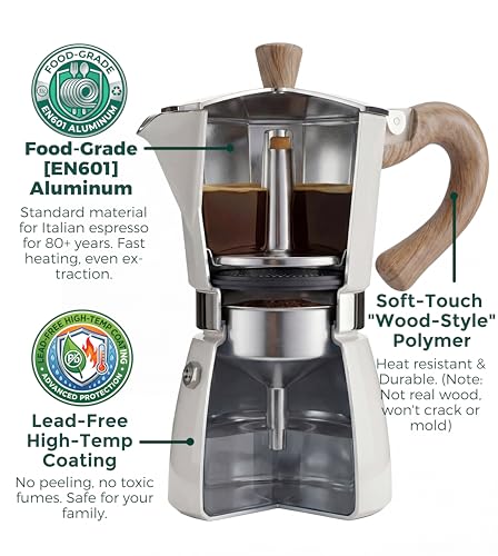 Moka Pot Stovetop Espresso Set & Cuban Coffee Maker 6 (10.2 Ounce)
