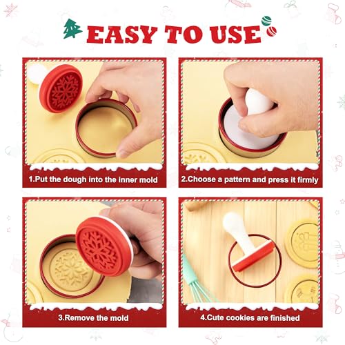 6PCS Silicone Cookie Stamp Press Christma Cookie Set Cookie Cutter Biscuit for DIY Christmas and Daily Baking