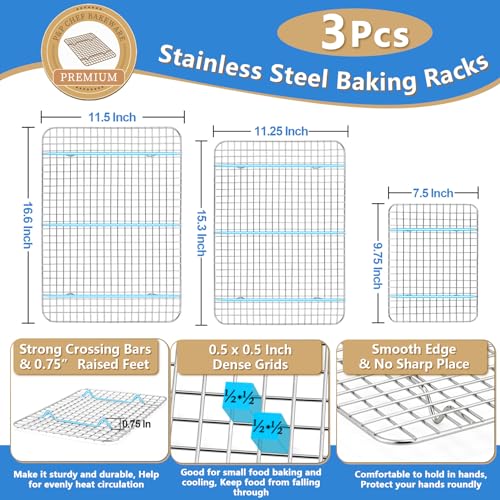 17.5 + 16 + 10.4 Inch Cookie Baking Sheet Pan with Wire Rack