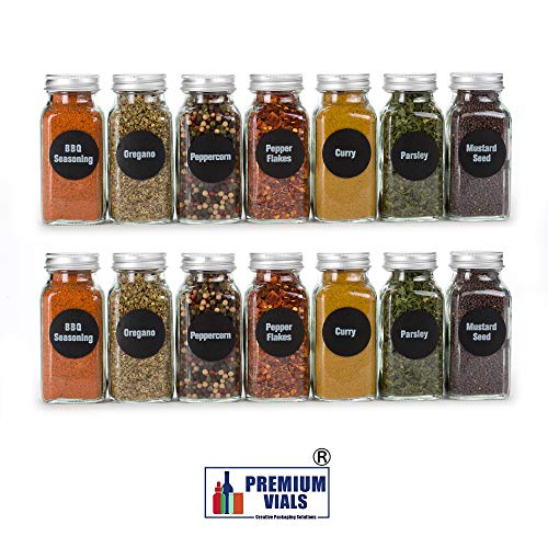 6oz BEST VALUE 14 Large Glass Spice Jars includes pre