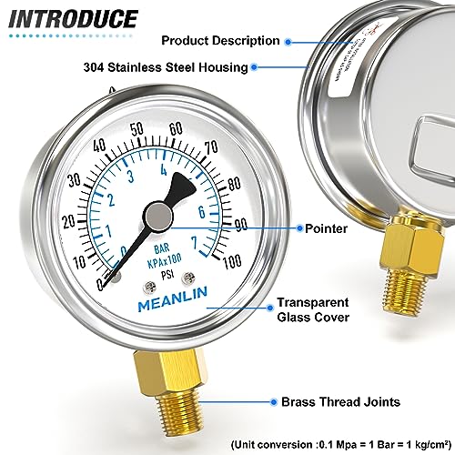 0~100Psi Dry Pressure Gauge Stainless Steel 1