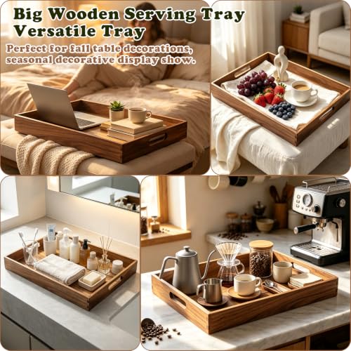 Extra Large Ottoman Wood Serving Tray with Handles