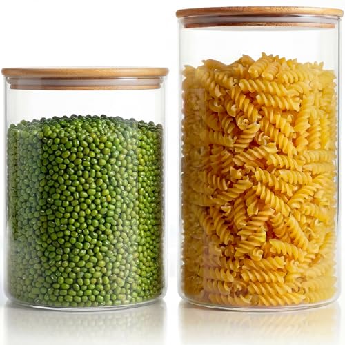 Large Glass Storage Containers with Bamboo Lids for Flour & Sugar (2 Count)