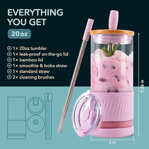 Glass Cups With Lids and Straws