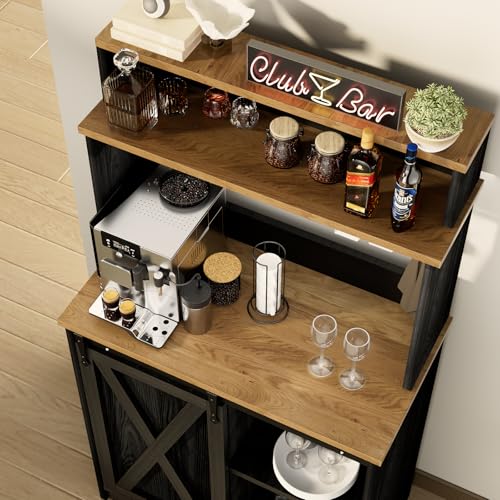 Farmhouse Coffee Bar with 3 Tier Storage Hutch