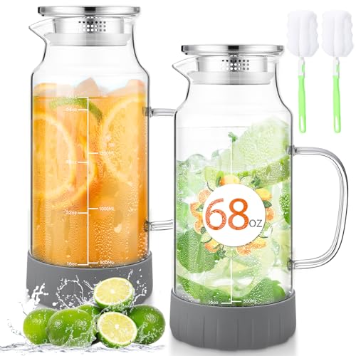 2 Pack Glass Pitcher with Lid (2 Count)