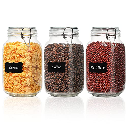 Square Glass Canisters 51 oz 3 Pack for Flour Sugar Coffee Pantry (3 Count)