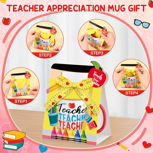 12 Sets Teacher Appreciation Gifts Bulk 12 oz Teacher Appreciation Coffee Mugs with Mug Holders Thank You Coffee Cup with Gift Boxes Ribbon for School Graduation Staff Coworkers Team Gifts (12 Count)