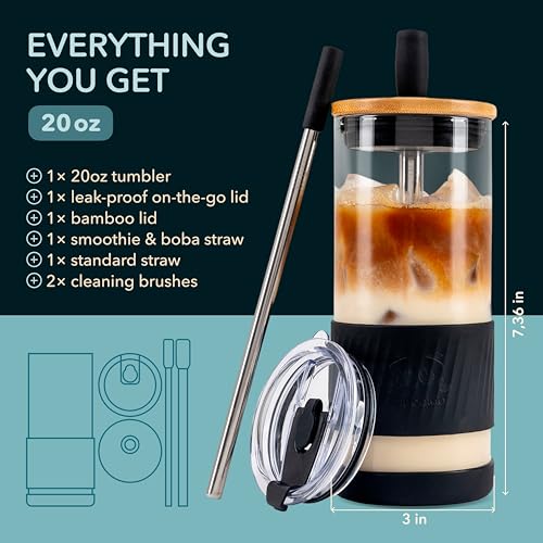 Glass Cups With Lids and Straws