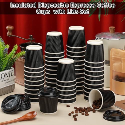 100 Set 4oz Disposable Espresso Coffee Cups with Lids