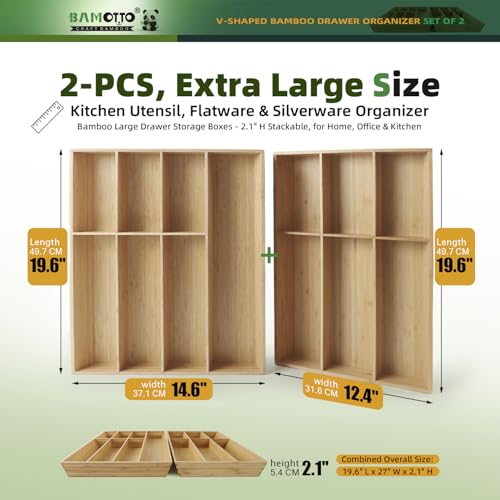 13 Slot V Shaped Bamboo Drawer Organizer Set of 2 (88 Ounce)