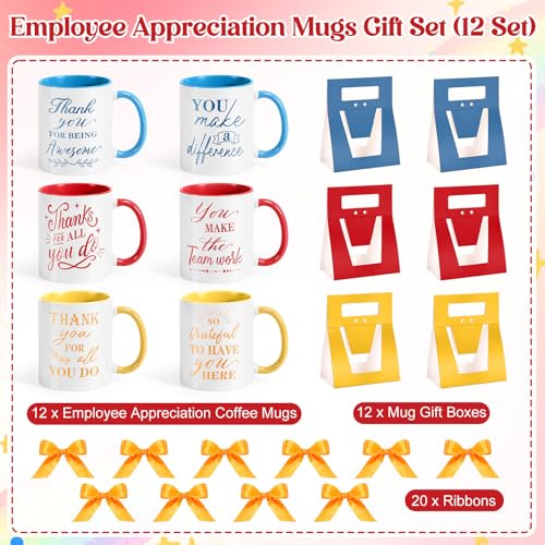 12 Set Employee Appreciation Gift 12 oz Thank You Mug and Mug Box (12 Count)