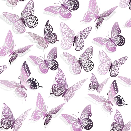 3D Butterfly Wall Decor 48 Pcs Lavender Butterfly Decorations (48 Count)