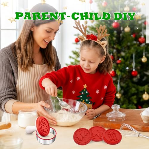 Christmas Cookie Stamps Silicone Cookie Stamps Cookie Cutter Biscuit for DIY Christmas and Daily Baking Set of 6