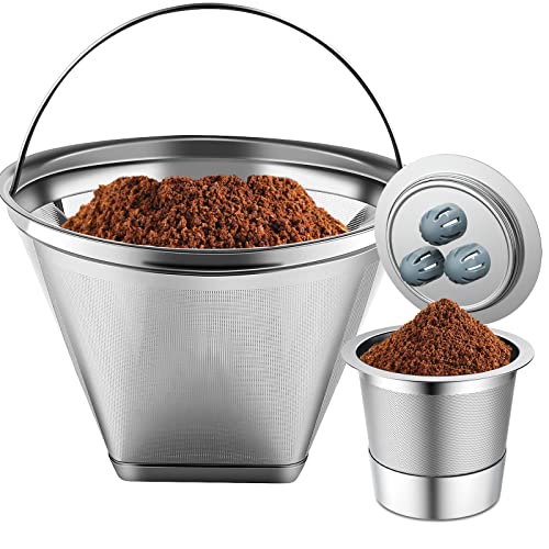 Stainless Steel Reusable Coffee Filter Compatible with Coffee Maker (2 Count)