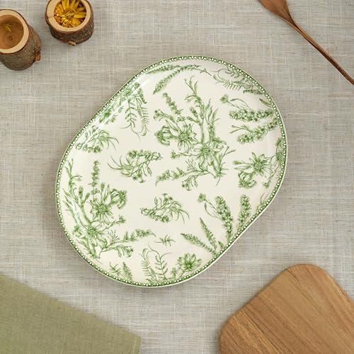 Green Garden Toile De Jouy 16 plus 12 inch Oval Platters Set (2 Count)