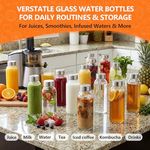 Glass Juice Bottles with Lid 12 oz