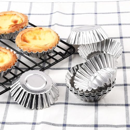 50 Pieces Aluminum Egg Tart Mold Small Tart Pie Tin Mini Cupcake Cake Muffin Cookie Mold Baking Cups (50 Count)