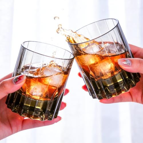Crystal Whiskey Glasses Set of 2 Grey Old Fashioned Glasses Stemless (2 Count)