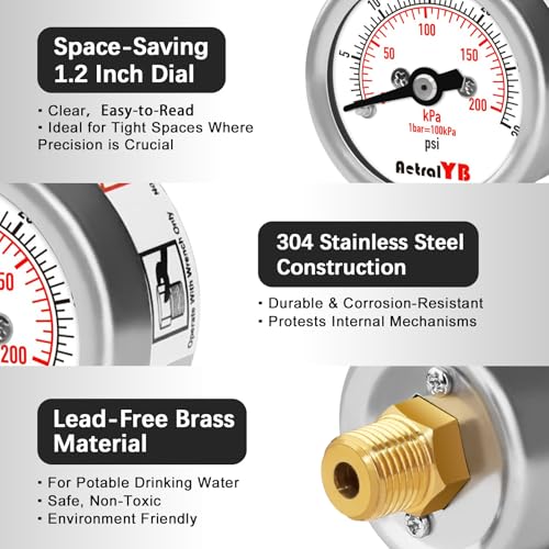 30Psi 200Kpa Mini Pressure Gauge