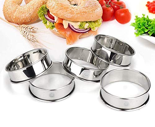 NewlineNY Stainless Steel 5 Pcs double rolled edges Circular Round Tart Rings (5 Count)