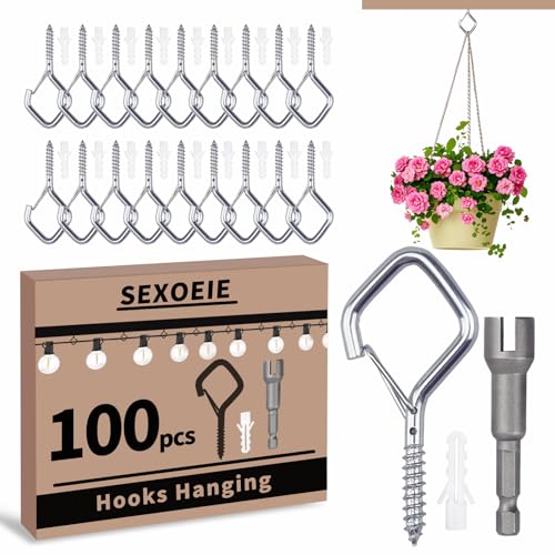 100 PCS Silver Eye Screw Hooks for Hanging Heavy Duty with Safety Buckle.Metal Ceiling Hooks for Hanging Plants Cup Wind Chime Bird Feeders Patio Lights At Indoor&Outdoor (100 Count)