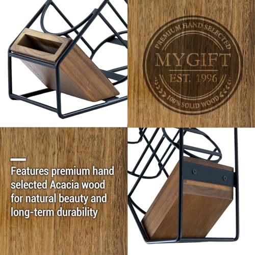 Industrial Matte Black Metal Wire & Acacia Wood Countertop Disposable Coffee Cup Organizer