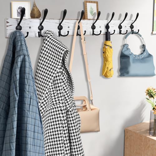 32.2'' Large Coat Rack Wall Mount Coat Hooks with 8 Metal Black Triple