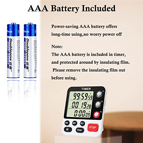 Digital 3 Channels Kitchen Cooking Multiple Timer with Large LCD Count Up Down Stopwatch ON Off Switch Timer for Teaching Reading 3
