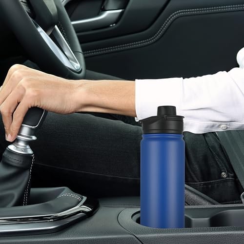 Insulated Water Bottle 22 oz Double Wall Stainless Steel Water Bottle Wide Mouth with Straw Lid & Spout Lid Keeps Cold or Hot
