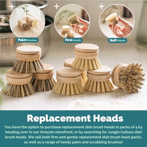 Bamboo Dish Brush • 3 Swap Heads & Loofah Sponge • 4 Piece (4 Count)