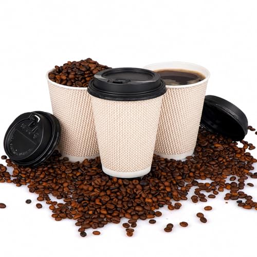 12 oz Natural Cream Disposable Coffee Cups with Lids (80 Count)