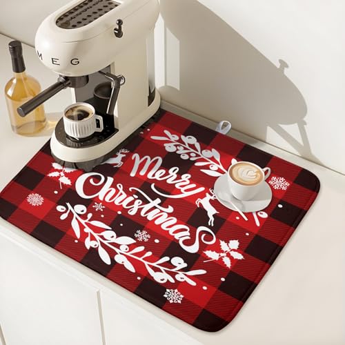 Merry Christmas Dish Drying Mat for Kitchen Counter