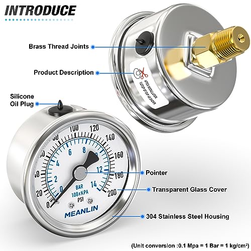0~200Psi Dry Pressure Gauge Stainless Steel 1