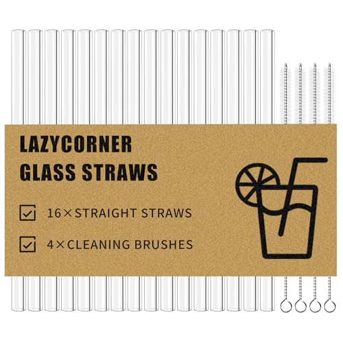 Reusable Glass Straws Set 16 Pcs 8.5''x 10MM Straight Clear Glass Drinking Straws (16 Count)