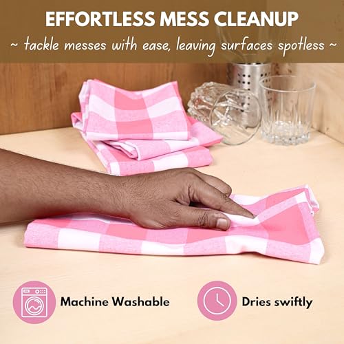 Pink Checked Kitchen Towel 16"x26" (12 Count)