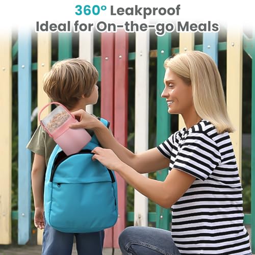 2-in-1 Insulated Food Jar with a Snack Container - 15oz Kids Soup Thermos for Hot Food with Handle and Spoon, Leak Proof Bento Lunch Box Kids, Perfect for School & Travel