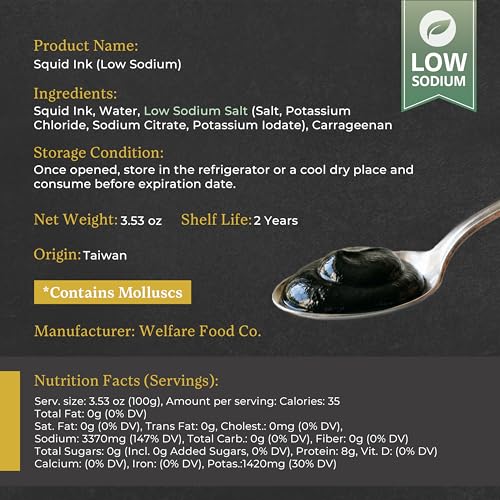Low Sodium Squid Ink for Cooking (3.53 Fl Oz)