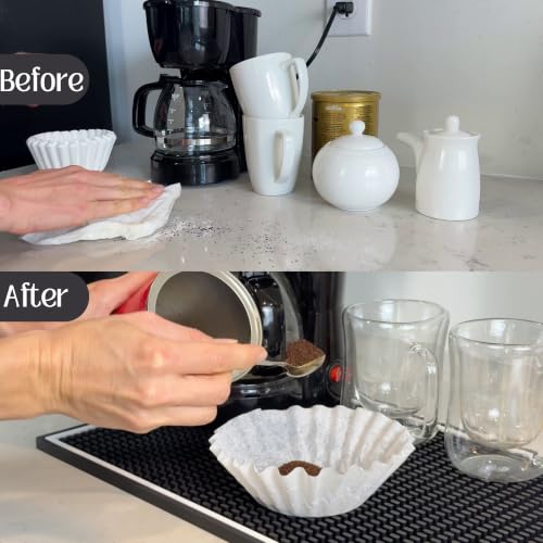Coffee Bar Mat White Frame 18x12 in 2 Pack Silicone (2 Count)