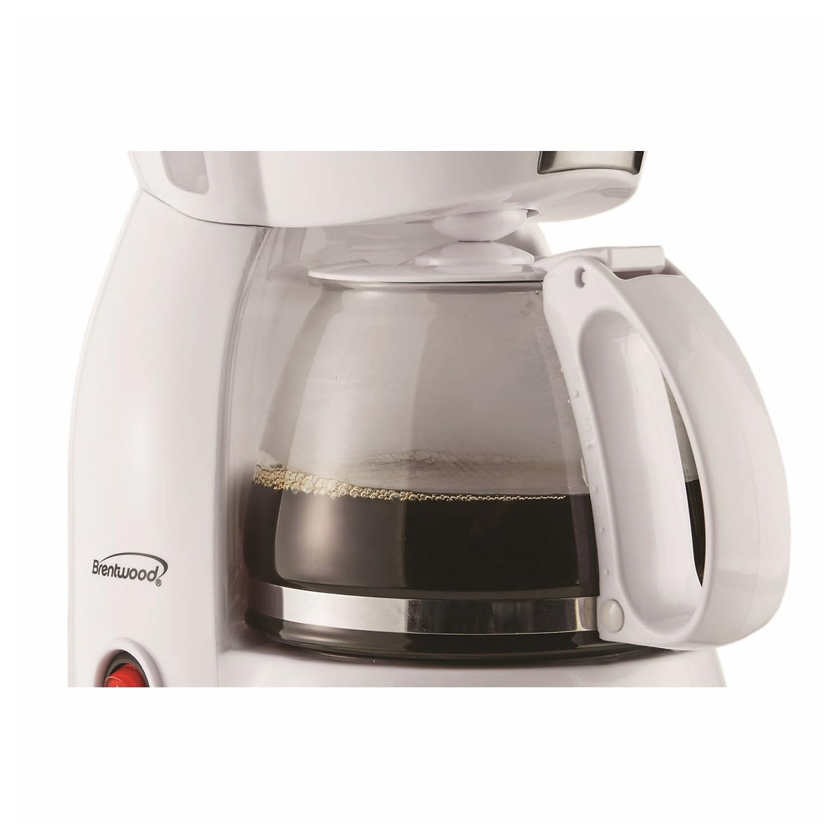 Compact white coffee maker with manual controls