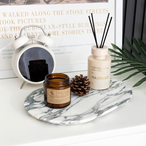 Natural Marble Decorative Tray Bathroom Counter Perfume Organizer Vanity Tray for Home Decor